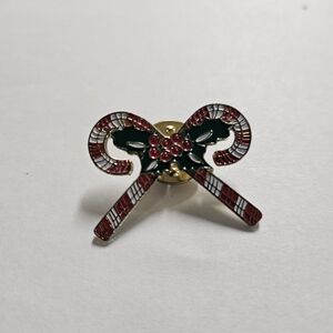 Crossed Candy Canes Christmas Holly Leaves And Berries Centered Lapel Hat Pin